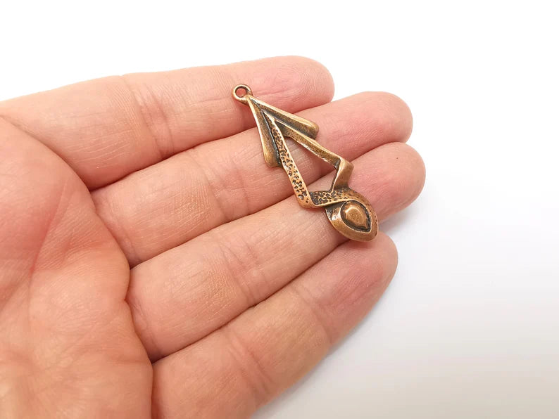 2 Copper Charms, Boho Charms, Dangle Charms, Earring Charms, Rustic Charms, Necklace Parts, Antique Copper Plated 47x16mm G35339