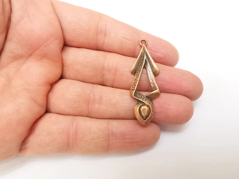 2 Copper Charms, Boho Charms, Dangle Charms, Earring Charms, Rustic Charms, Necklace Parts, Antique Copper Plated 47x16mm G35339