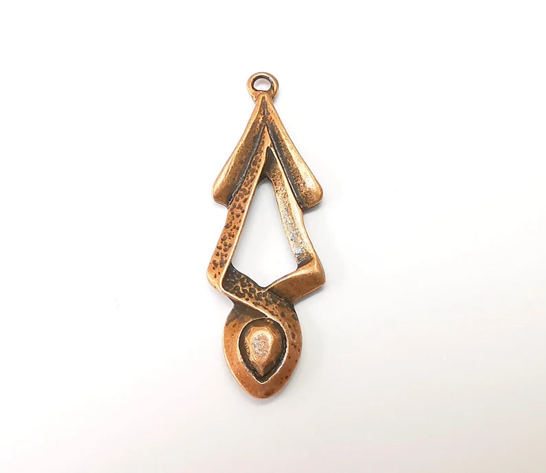 2 Copper Charms, Boho Charms, Dangle Charms, Earring Charms, Rustic Charms, Necklace Parts, Antique Copper Plated 47x16mm G35339