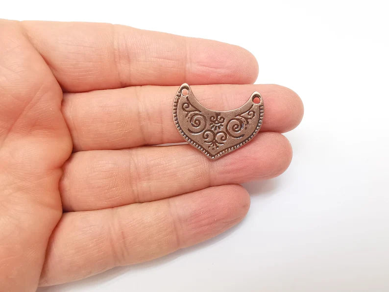 2 Copper Charms, Boho Charms, Dangle Charms, Earring Charms, Rustic Charms, Necklace Parts, Antique Copper Plated 29x23mm G35341