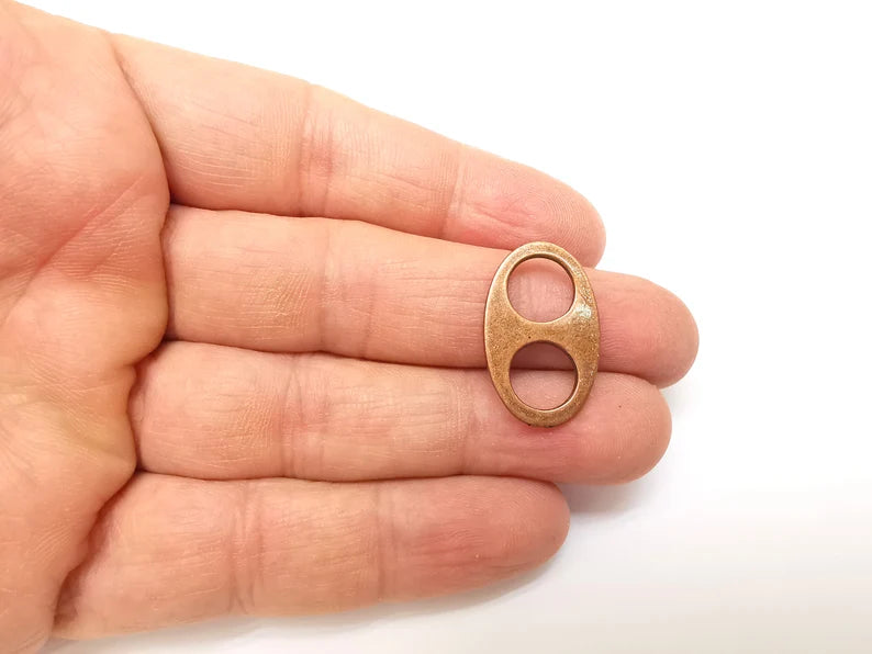 5 Two Hole Connector, Oval Jewelry Parts, Copper Bracelet Component, Antique Copper Findings, Antique Copper Plated Metal (26x16mm) Copper Findings, Antique Copper Plated Metal G35343