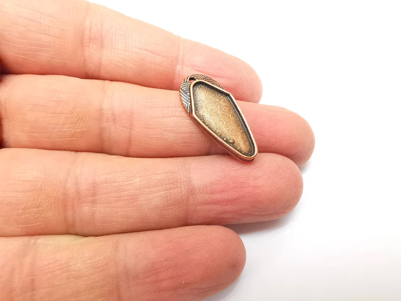 2 Copper Pendant Blank, Cabochon Bezel, Locket Pendant Base, inlay Mountings, Resin Necklace, Antique Copper Plated (26x12 mm blank) G35344