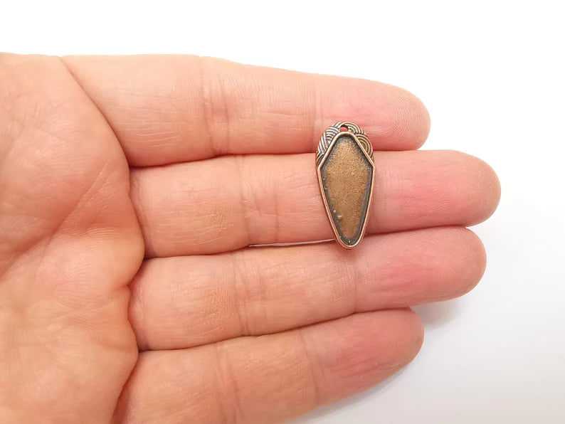 2 Copper Pendant Blank, Cabochon Bezel, Locket Pendant Base, inlay Mountings, Resin Necklace, Antique Copper Plated (26x12 mm blank) G35344