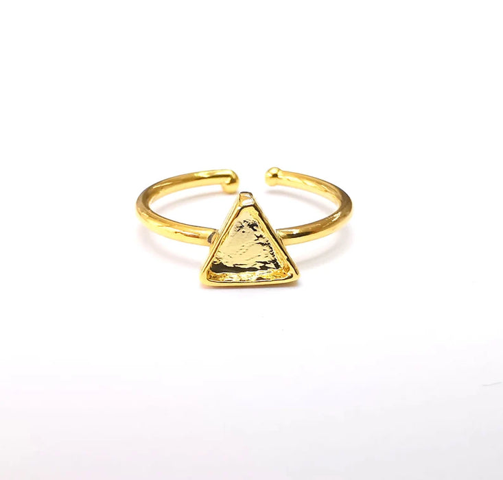 Gold Ring Setting, Cabochon Blank, Resin Bezel, Triangle Ring Mounting, Epoxy Frame Base, Adjustable Antique Gold Plated 5x5x5mm G35345