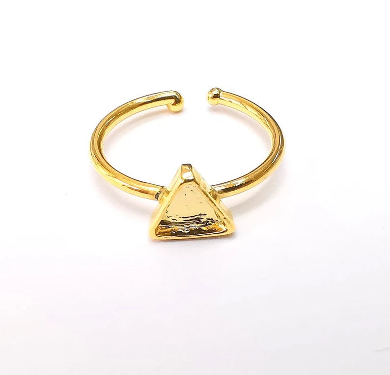 Gold Ring Setting, Cabochon Blank, Resin Bezel, Triangle Ring Mounting, Epoxy Frame Base, Adjustable Antique Gold Plated 5x5x5mm G35345