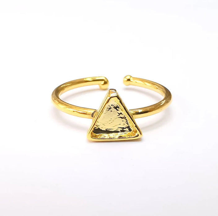 Gold Ring Setting, Cabochon Blank, Resin Bezel, Triangle Ring Mounting, Epoxy Frame Base, Adjustable Antique Gold Plated 5x5x5mm G35345