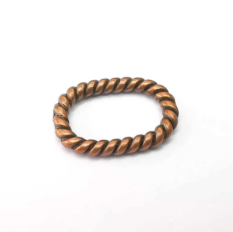 5 Circle Connector, Hammered Disc, Perforated Connector, Round Jewelry Parts, Bracelet Component, Antique Copper Plated Metal 25x18mm G35346