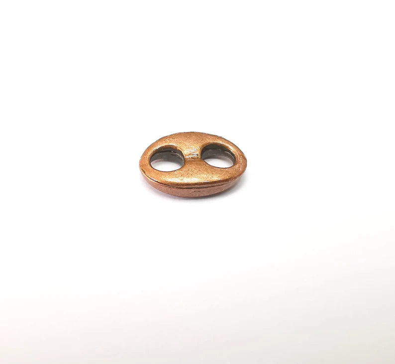 5 Two Hole Connector, Oval Jewelry Parts, Copper Bracelet Component, Antique Copper Findings, Antique Copper Plated Metal (14x8mm) G35349