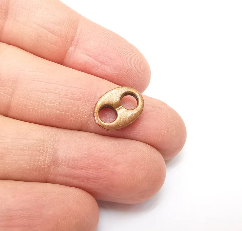 5 Two Hole Connector, Oval Jewelry Parts, Copper Bracelet Component, Antique Copper Findings, Antique Copper Plated Metal (14x8mm) G35349