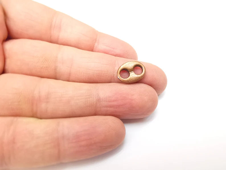 5 Two Hole Connector, Oval Jewelry Parts, Copper Bracelet Component, Antique Copper Findings, Antique Copper Plated Metal (14x8mm) G35349