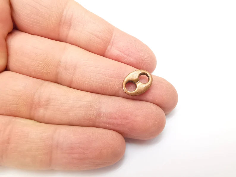 5 Two Hole Connector, Oval Jewelry Parts, Copper Bracelet Component, Antique Copper Findings, Antique Copper Plated Metal (14x8mm) G35349