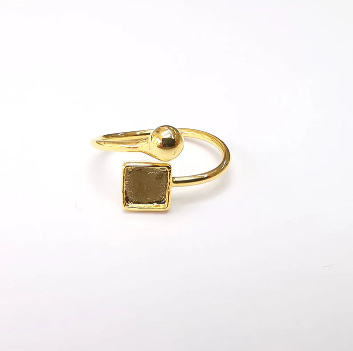 Gold Ring Setting, Cabochon Blank, Resin Bezel, Square Ring Mounting, Epoxy Frame Base, Adjustable Antique Gold Plated 6x6mm G35350