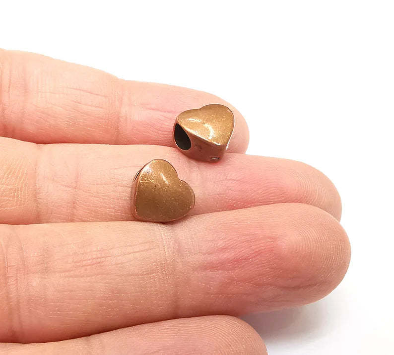 5 Heart Beads, Copper Beads, Metal Beads, Bracelet Beads, Large Hole Beads, Necklace Beads, Antique Copper Plated Metal 10mm G35351