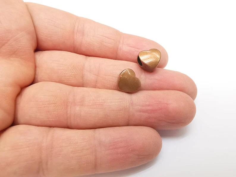 5 Heart Beads, Copper Beads, Metal Beads, Bracelet Beads, Large Hole Beads, Necklace Beads, Antique Copper Plated Metal 10mm G35351