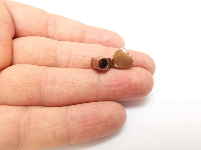 5 Heart Beads, Copper Beads, Metal Beads, Bracelet Beads, Large Hole Beads, Necklace Beads, Antique Copper Plated Metal 10mm G35351