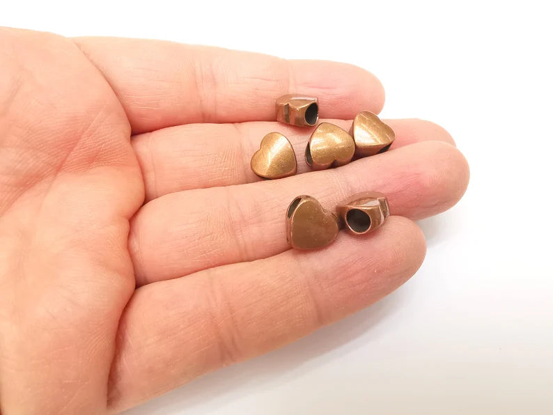 5 Heart Beads, Copper Beads, Metal Beads, Bracelet Beads, Large Hole Beads, Necklace Beads, Antique Copper Plated Metal 10mm G35351