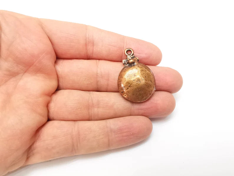 2 Copper Charms, Domed Charms, Boho Charms, Dangle Charms, Earring Charms, Rustic Charms, Necklace Parts, Antique Copper Plated 35x23mm G35352