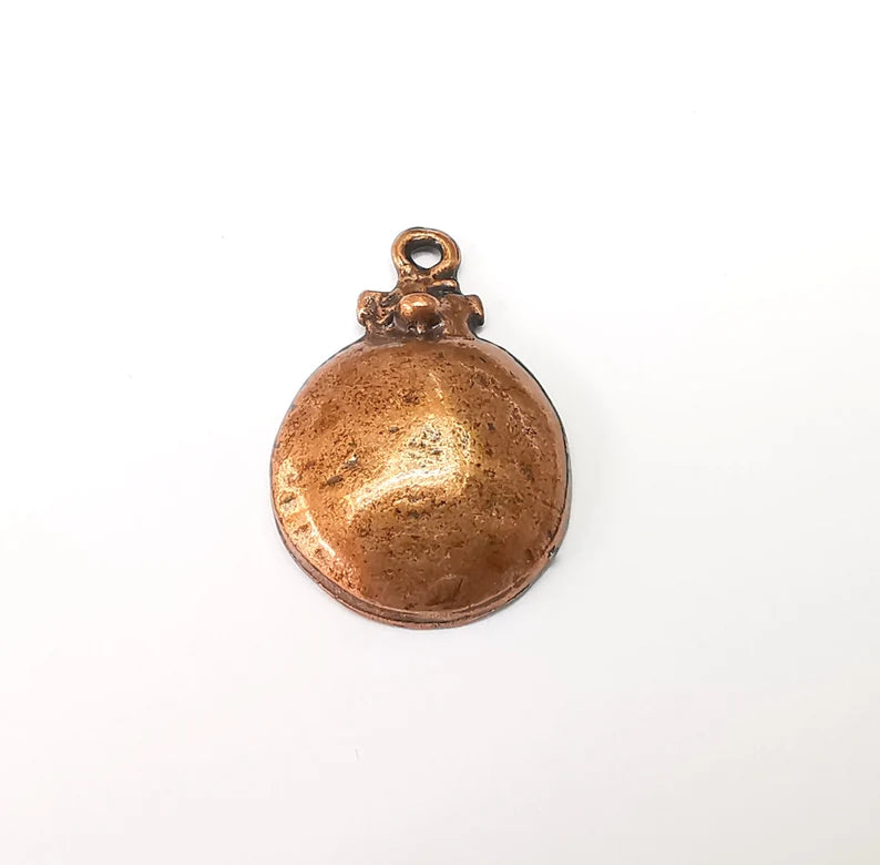 2 Copper Charms, Domed Charms, Boho Charms, Dangle Charms, Earring Charms, Rustic Charms, Necklace Parts, Antique Copper Plated 35x23mm G35352