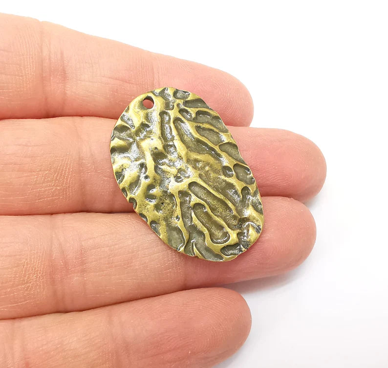 Organic Textured Charms, Ethnic Charms, Rustic Charms, Earring Charms, Bronze Pendant, Necklace Parts, Antique Bronze Plated 38x26mm G35356