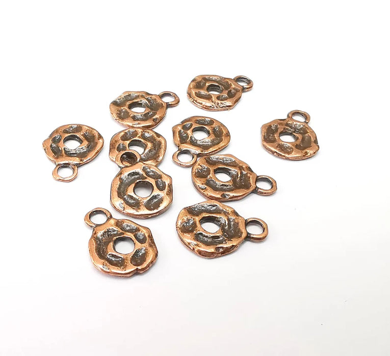 10 Round Hammered Charms, Boho Charms, Baroque Charms, Ethnic Earring Charm, Rustic Charm, Necklace Parts, Antique Copper Plated 13x10mm G35358