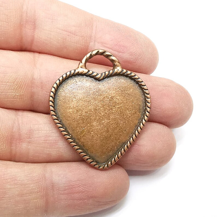 Heart Pendant Blank, Cabochon Bezel, Locket Pendant Base, inlay Mountings, Resin Necklace, Antique Copper Plated Metal (29mm blank) G35363