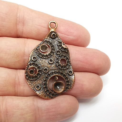 Copper Leaf Charms, Drop Baroque Charms, Ethnic Earring Charms, Copper Rustic Pendant, Necklace Parts, Antique Copper Plated 48x30mm G35366