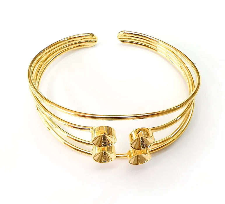 Wire Cone Bracelet, Bars Cuff, Bangle Bezel, Resin Blank, Wristband Cabochon Base, Adjustable Gold Plated Brass (8mm) G35521