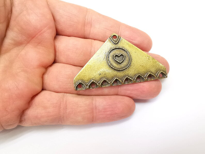 Bronze Triangle Pendant, Ethnic Pendant, Rustic Pendant, Bronze Pendant, Necklace Parts, Antique Bronze Plated 60x35mm G35371