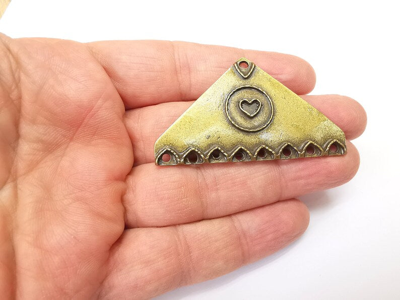 Bronze Triangle Pendant, Ethnic Pendant, Rustic Pendant, Bronze Pendant, Necklace Parts, Antique Bronze Plated 60x35mm G35371