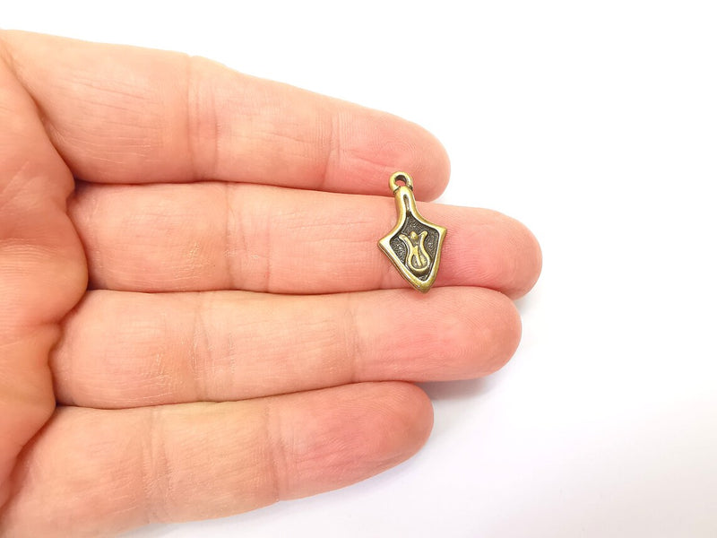 5 Bronze Tulip Charms, Boho Charms, Frame Dangle Charms, Earring Charms, Rustic Charms, Necklace Parts, Antique Bronze Plated (22x12mm) G35372