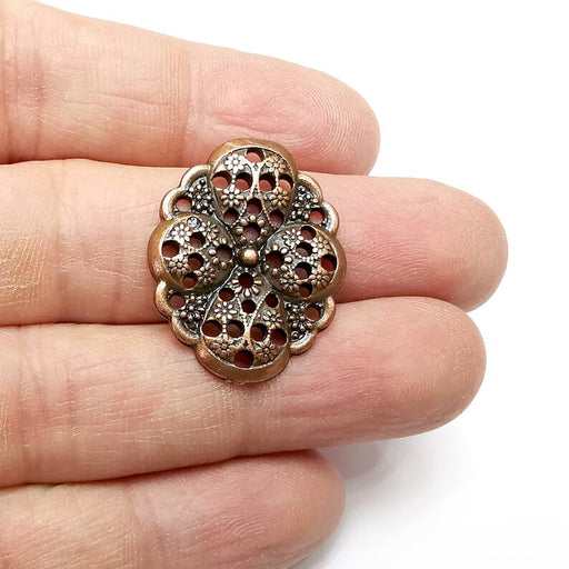 2 Flower Charms, Filigree Charms, Locket Pendant, Earring Charms, Boho Charms, Oval Charms, Antique Copper Plated (29x23mm) G35375