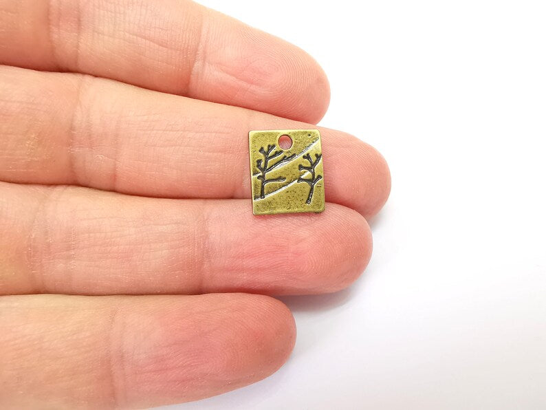 5 Bronze Tree Branch Charms, Boho Charms, Dangle Charms, Earring Charms, Rustic Charms, Necklace Parts, Antique Bronze Plated (14x12mm) G35381