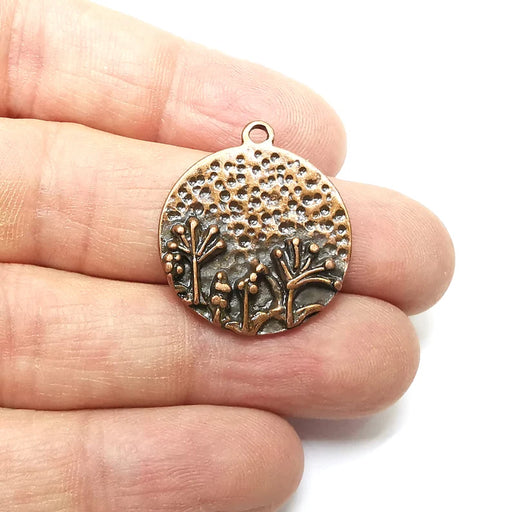 Copper Tree Charms, Round Baroque Charms, Nature Earring Charms, Copper Rustic Pendant, Necklace Parts, Antique Copper Plated 28x25mm G35377