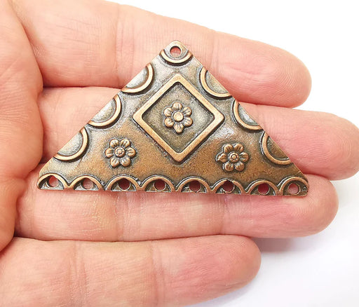 Copper Triangle Pendant, Ethnic Pendant, Rustic Pendant, Bronze Pendant, Necklace Parts, Antique Copper Plated 60x35mm G35385