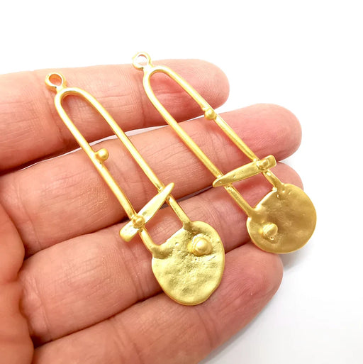 Set Disc Charms, Hammered Charms, Earring Charms Set, Dangle Charms, Gold Plated Charms (65x20mm) G35388