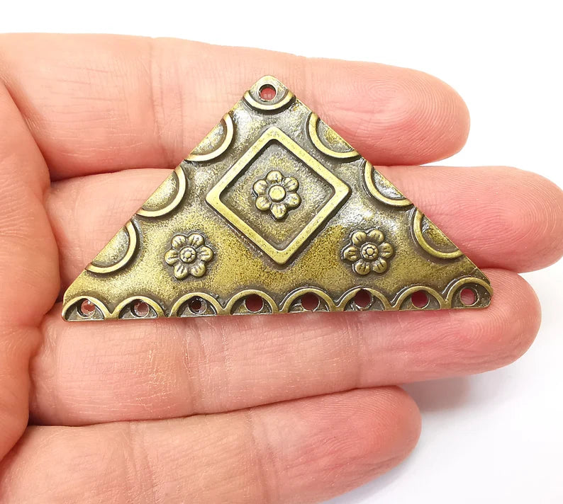 Bronze Triangle Pendant, Ethnic Pendant, Rustic Pendant, Bronze Pendant, Necklace Parts, Antique Bronze Plated 60x35mm G35391