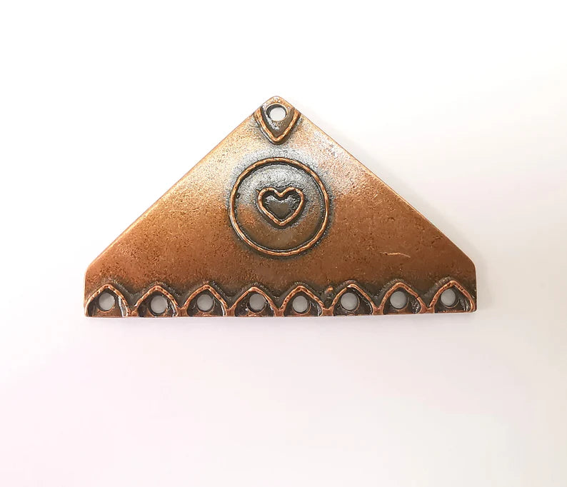 Copper Triangle Pendant, Ethnic Pendant, Rustic Pendant, Bronze Pendant, Necklace Parts, Antique Copper Plated 60x35mm G35392