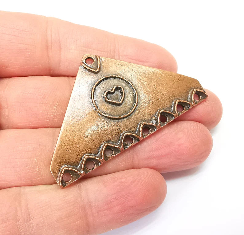 Copper Triangle Pendant, Ethnic Pendant, Rustic Pendant, Bronze Pendant, Necklace Parts, Antique Copper Plated 60x35mm G35392