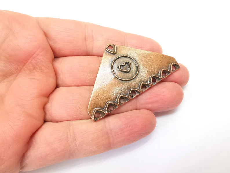 Copper Triangle Pendant, Ethnic Pendant, Rustic Pendant, Bronze Pendant, Necklace Parts, Antique Copper Plated 60x35mm G35392