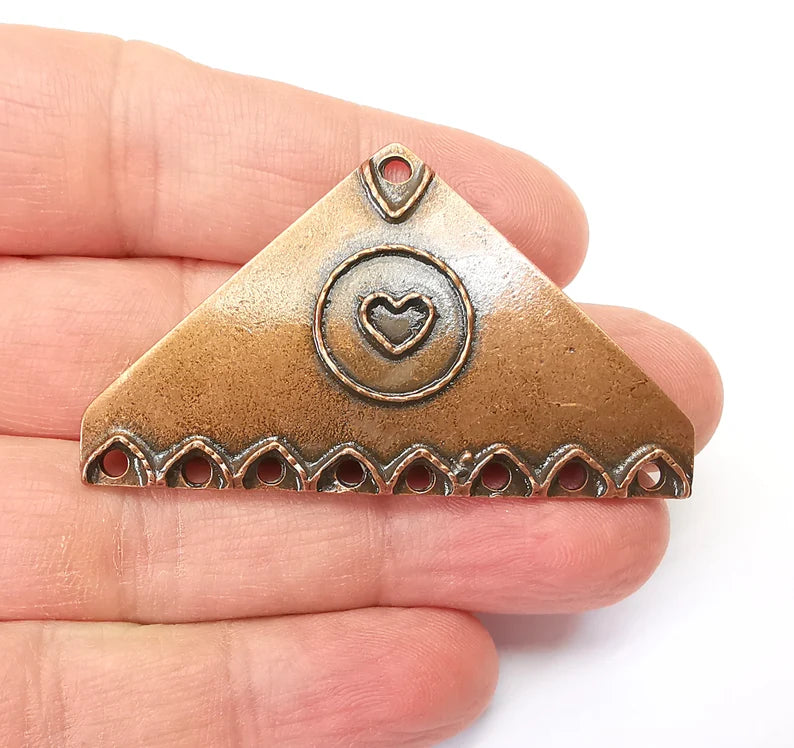 Copper Triangle Pendant, Ethnic Pendant, Rustic Pendant, Bronze Pendant, Necklace Parts, Antique Copper Plated 60x35mm G35392