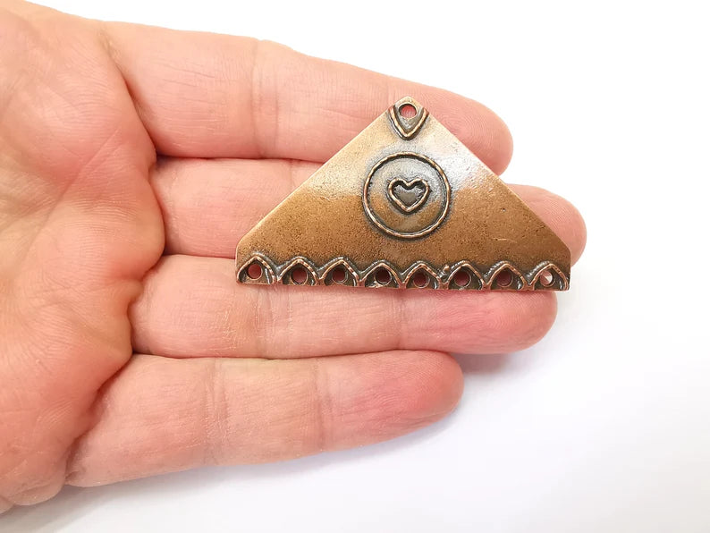 Copper Triangle Pendant, Ethnic Pendant, Rustic Pendant, Bronze Pendant, Necklace Parts, Antique Copper Plated 60x35mm G35392