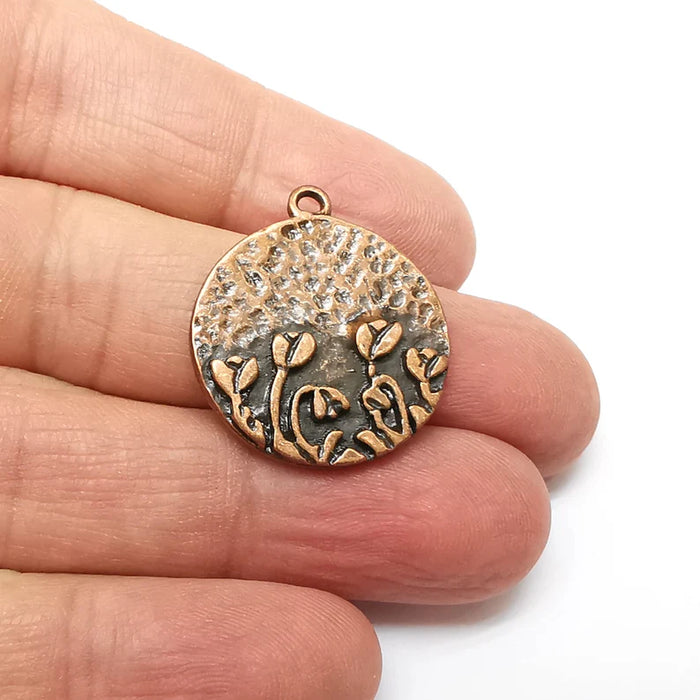 Copper Flowers Charms, Baroque Charms, Nature Earring Charms, Copper Rustic Pendant, Necklace Parts, Antique Copper Plated 28x25mm G35396