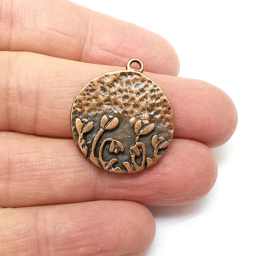 Copper Flowers Charms, Baroque Charms, Nature Earring Charms, Copper Rustic Pendant, Necklace Parts, Antique Copper Plated 28x25mm G35396