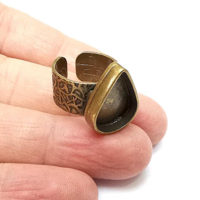 Bronze Ring Setting, Cabochon Blank, Resin Bezel, Drop Ring Mounting, Epoxy Frame Base, Adjustable Antique Bronze Plated 18x13mm G35405