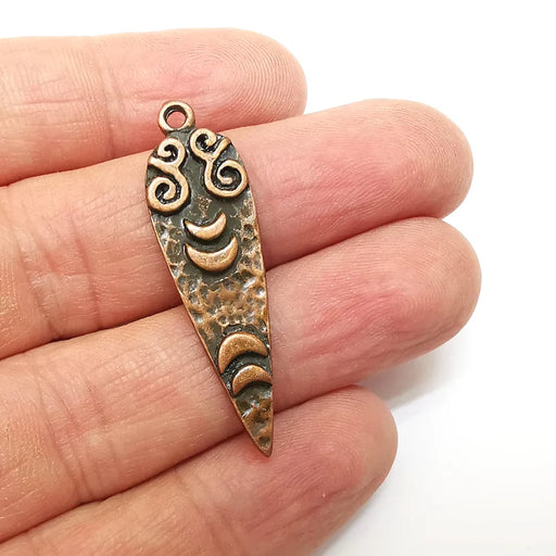 Copper Charms, Baroque Charms, Ethnic Earring Charms, Copper Rustic Pendant, Necklace Parts, Antique Copper Plated 42x12mm G35399