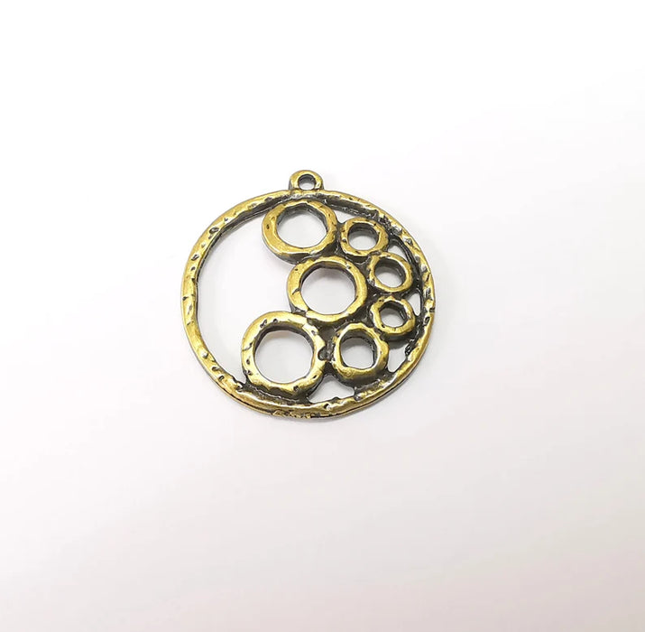 5 Bronze Circles Charms, Boho Charms, Dangle Charms, Earring Charms, Rustic Charms, Necklace Parts, Antique Bronze Plated (26x24mm) G35389