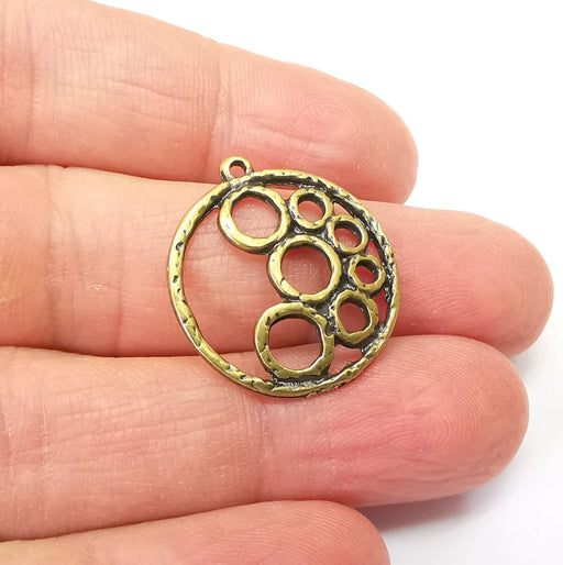 5 Bronze Circles Charms, Boho Charms, Dangle Charms, Earring Charms, Rustic Charms, Necklace Parts, Antique Bronze Plated (26x24mm) G35389