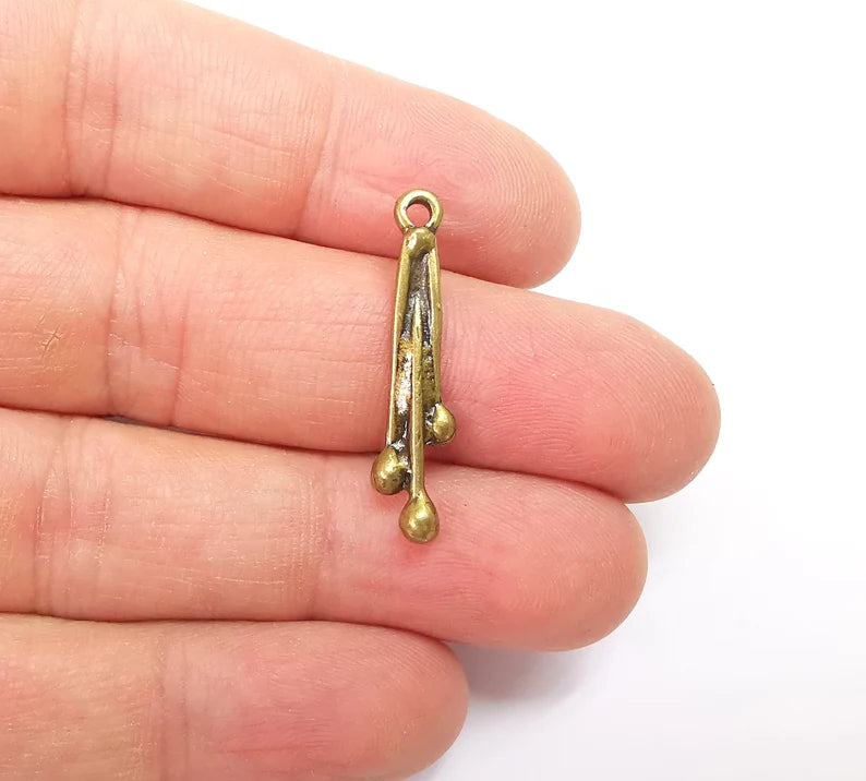 10 Bronze Dangle Charms, Boho Charms, Bracelet Charms, Earring Charms, Necklace Pendant Parts, Antique Bronze Plated 31x7mm G35403