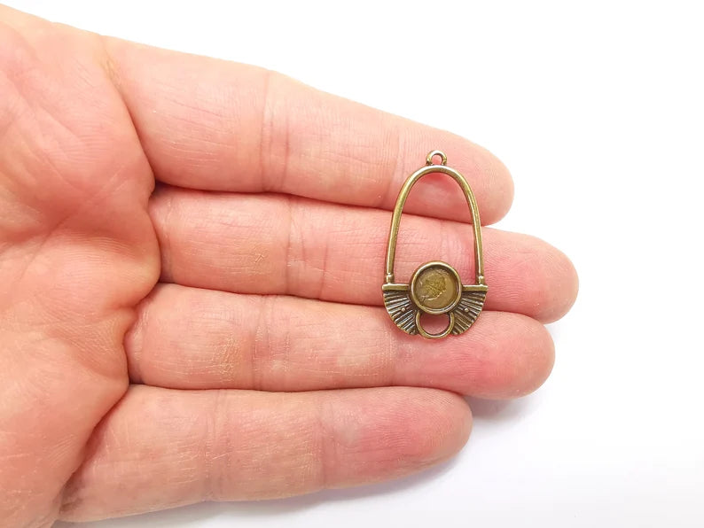 2 Bronze Pendant Blank, Cabochon Bezel, Round Pendant Base, inlay Mountings, Necklace, Antique Bronze Plated 33x19mm and 8mm blank G35404