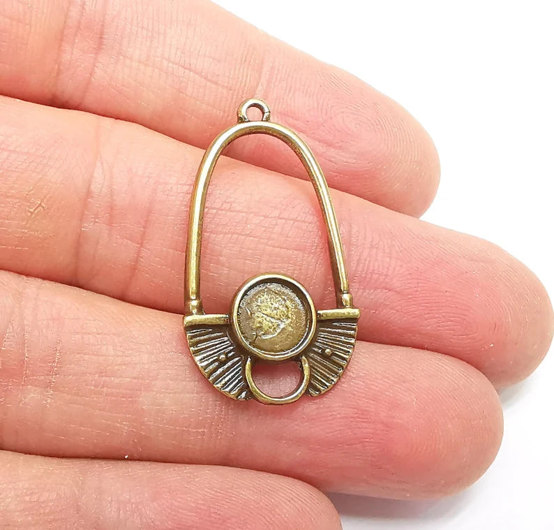 2 Bronze Pendant Blank, Cabochon Bezel, Round Pendant Base, inlay Mountings, Necklace, Antique Bronze Plated 33x19mm and 8mm blank G35404